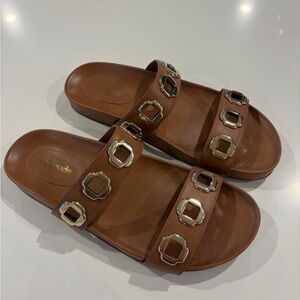 Larroude Milan Slide in Camel Leather